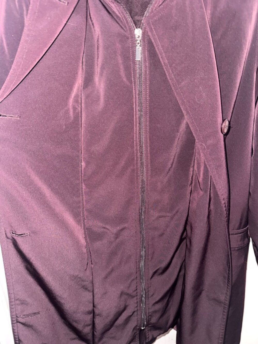 Gallery Woman Hooded Burgundy Coat 2X With Zipper & Button Closure Polyester Nyl - Picture 4 of 11